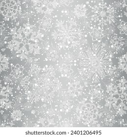 Vector hand drawn Christmas seamless pattern with snowflakes on a silvery gradient background	
