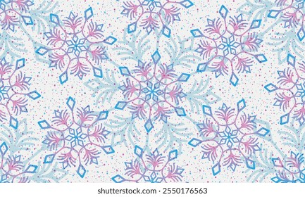 Vector hand drawn Christmas seamless pattern with gentle gradient snowflakes on a white background