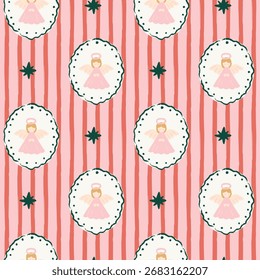 Vector hand drawn christmas seamless pattern, christmas angel and star.