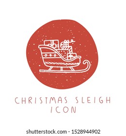 Vector hand drawn Christmas sleigh icon for party, festival, blog, greeting card or logo. Minimalistic New Year and Christmas stories template