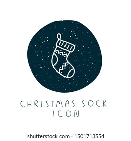 Vector hand drawn Christmas sock icon for party, festival, blog or logo. Minimalistic New Year and Christmas stories template