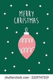 Vector hand drawn Christmas toy decoration. Simple modern design, scandinavian style. Holiday card, template with Merry Christmas text