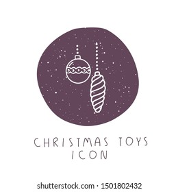 Vector hand drawn Christmas tree toys icon for party, festival, blog, greeting card or logo. Minimalistic New Year and Christmas stories template