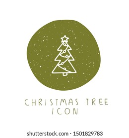 Vector hand drawn Christmas tree with balls and garland icon for party, festival, blog, greeting card or logo. Minimalistic New Year and Christmas stories template