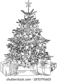 Vector Hand dibujó un bosquejo de árbol de Navidad.