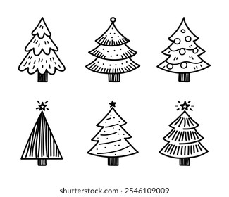 Vector Hand Drawn Christmas Tree Icon Set