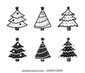 Handgezeichneter Weihnachtsbaum-Symbolsatz