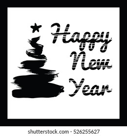 Vector hand drawn christmas tree. New Year greeting card made with ink.