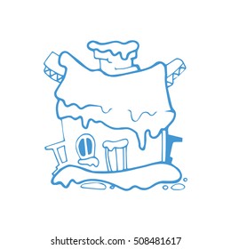 vector hand drawn christmas or winter house. Blue Picture isolate on white background