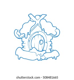 vector hand drawn christmas or winter house with snow roof. fantastic little lodge isolate on white background