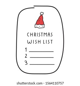 Vector hand drawn Christmas wish list. Illustration for greeting card, stickers, posters design.