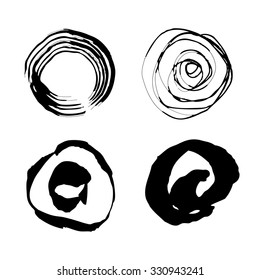 Vector hand drawn circles. Grunge ink brush strokes set  on a white background