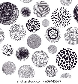 Vector hand drawn circles seamless tiled pattern background template