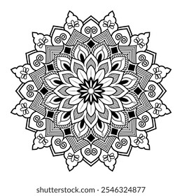 Vector hand drawn circular black and white background mandala design