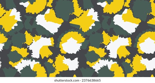 Vector hand drawn circular organic shapes seamless pattern. Abstract, green yellow white round texture print. Template for design, textile, fashion, print, surface design, fabric