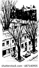 Vector Hand drawn City Sketch for your design. Over view artistic picture of Odessa. Ukraine