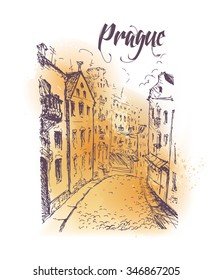 Vector hand drawn city sketches. Prague architecture. Ink drawing. Ancient European buildings. Good for poster, placard, advertising, any graphic design, book illustration.