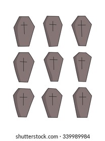 Vector hand drawn classic coffins set. Creative graveyard sketch