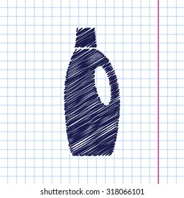 Vector hand drawn cleaner bottle for bathroom, kitchen, toilet on copybook 