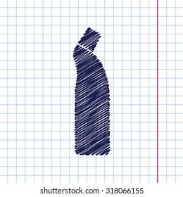 Vector hand drawn cleaner bottle for bathroom, kitchen, toilet on copybook 