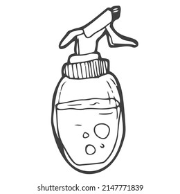 Vector Hand Drawn Cleaning Spray Bottle Outline Doodle Icon. Cleaning Spray Bottle Sketch Illustration For Print, Web, Mobile And Infographics Isolated On White Background.