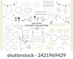 Vector Hand Drawn Clip Art Illustration Set Isolated On A White Background.