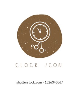 Vector hand drawn clock icon for party, festival, blog, greeting card or logo. Minimalistic New Year and Christmas stories template