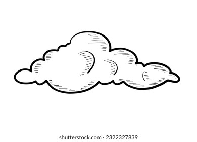Nube de barrido de mano vectora aislada en caricatura de fondo blanco grabando nube en estilo retro. Nubes colocadas a mano con elementos de diseño de nubes de dibujos animados de estilo retro. Ilustraciones de estilo de grabado