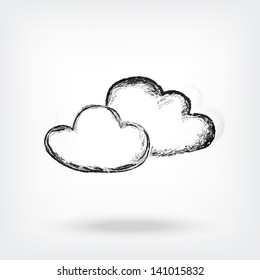 vector hand drawn clouds icon isolated with shadow, EPS 10