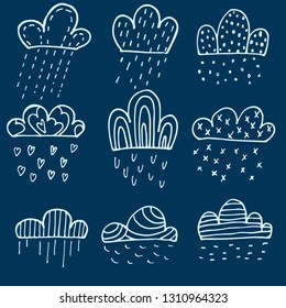 Vector Hand Drawn Clouds Set. Doodle Decorative Weather Icons.