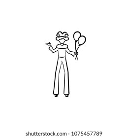 Vector hand drawn Clown on stilts outline doodle icon. Clown standing on stilts sketch illustration for print, web, mobile and infographics isolated on white background.