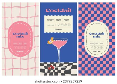 Vector hand drawn cocktail packaging label design template set for cafe or restaurant