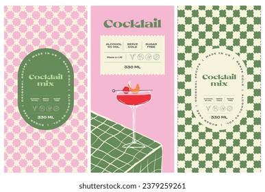 Vector hand drawn cocktail packaging label design template set for cafe or restaurant