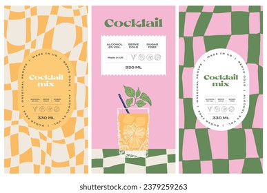 Vector hand drawn cocktail packaging label design template set for cafe or restaurant