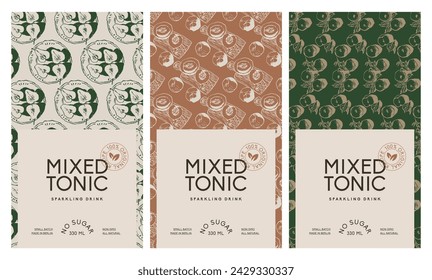 Vector hand drawn cocktail packaging label design template set for cafe or restaurant. Vector beverage package badges set.