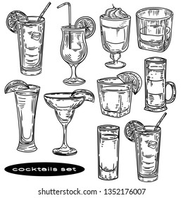 Vector hand drawn of cocktails set on white background 