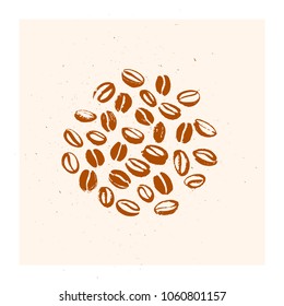 Vector hand drawn coffee beans set design with isolated on white textured background. Ink drawing, coffee seeds. Packaging design, logo, label, wallpaper, banner etc.