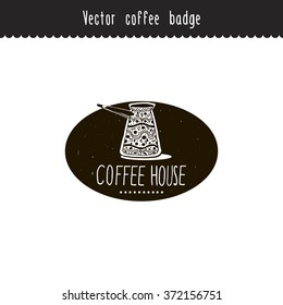 Vector hand drawn coffee brand design element. Coffee cezve. Coffee sketches isolated on white. 
