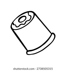 Vector hand drawn coffee capsule on white background. Simple black and white doodle espresso pod illustration for cafe packaging, menu icon, sticker, branding and modern coffee machine design.