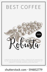Vector hand drawn coffee card. Vintage style poster. Retro sketch background. Template