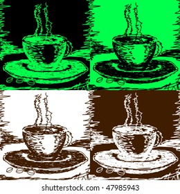 Vector "hand drawn" coffee cups. Easy color editing in two steps - one path and one background. Suitable for "on/off" usage on mouse over
