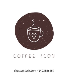 Vector hand drawn coffee icon for culinary project, blog or logo. Minimalistic culinary stories template