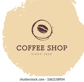 Vector hand drawn coffee logo design elements isolated on textured background. Coffee shop craft emblem, company insignia template, banner, print, etc.