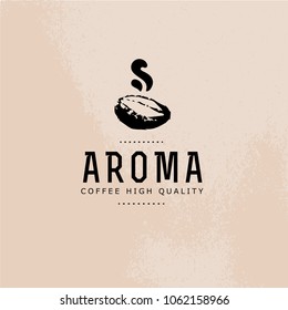 Vector hand drawn coffee logo design elements isolated on textured background. Coffee shop craft emblem, company insignia template, banner, print, etc.