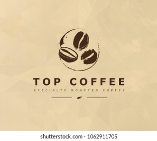 Vector hand drawn coffee logo design elements isolated on textured background. Coffee shop craft emblem, company insignia template, banner, print, etc.
