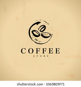 Vector hand drawn coffee logo design elements isolated on textured background. Coffee shop craft emblem, company insignia template, banner, print, etc.