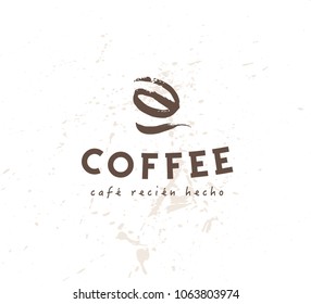 Vector hand drawn coffee logo design elements isolated on textured background. Coffee shop craft emblem, company insignia template, banner, print, etc.