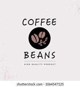 Vector hand drawn coffee logo design elements isolated on textured background. Coffee shop craft emblem, company insignia template, banner, print, etc.