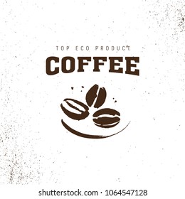 Vector hand drawn coffee logo design elements isolated on textured background. Coffee shop craft emblem, company insignia template, banner, print, etc.