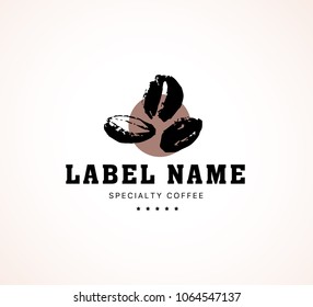 Vector hand drawn coffee logo design elements isolated on textured background. Coffee shop craft emblem, company insignia template, banner, print, etc.